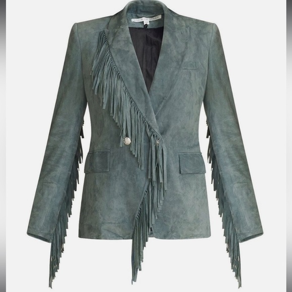 Veronica Beard Jackets & Blazers - Veronica Beard Teal Suede Fringe Blazer